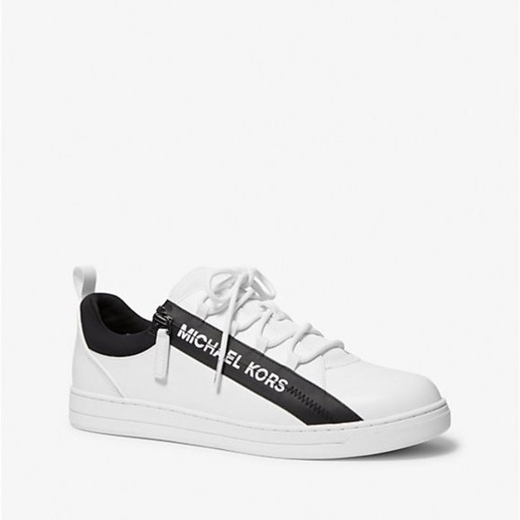 🎁 MICHAEL Michael Kors Men's Keating Leather and Mesh Zip-Up Sneaker - Picture 1 of 9